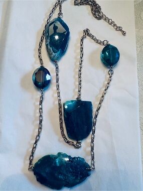 Blue Agate Stone Pendant Necklace - Women Jewelry